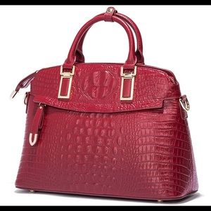Qiwang Red Leather Croc embossed Purse